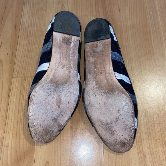 J Crew Black Ivory Grey Striped Chenille Slip On Loafers Casual Flats Shoes- 8.5 - Picture 9 of 9